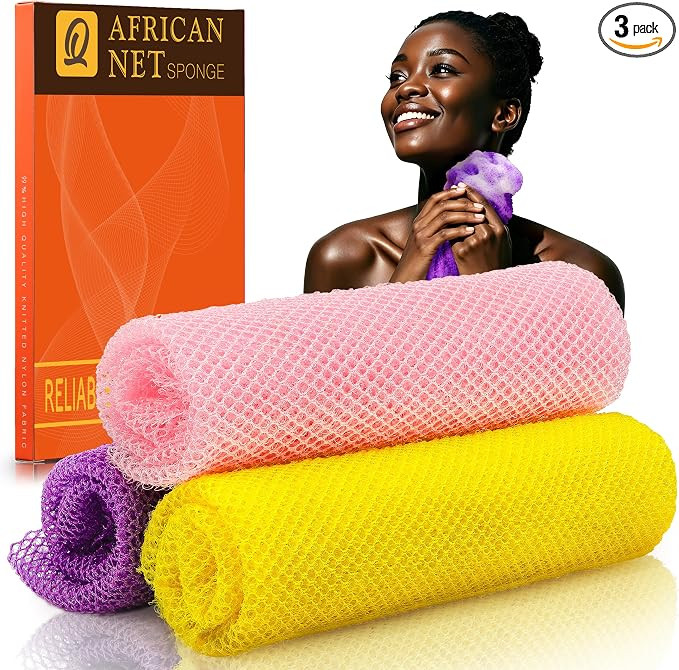 UJFQBH 3 Pieces African Bath Sponge African Net Long Net Bath Sponge Exfoliating Shower Body Scru... | Amazon (US)