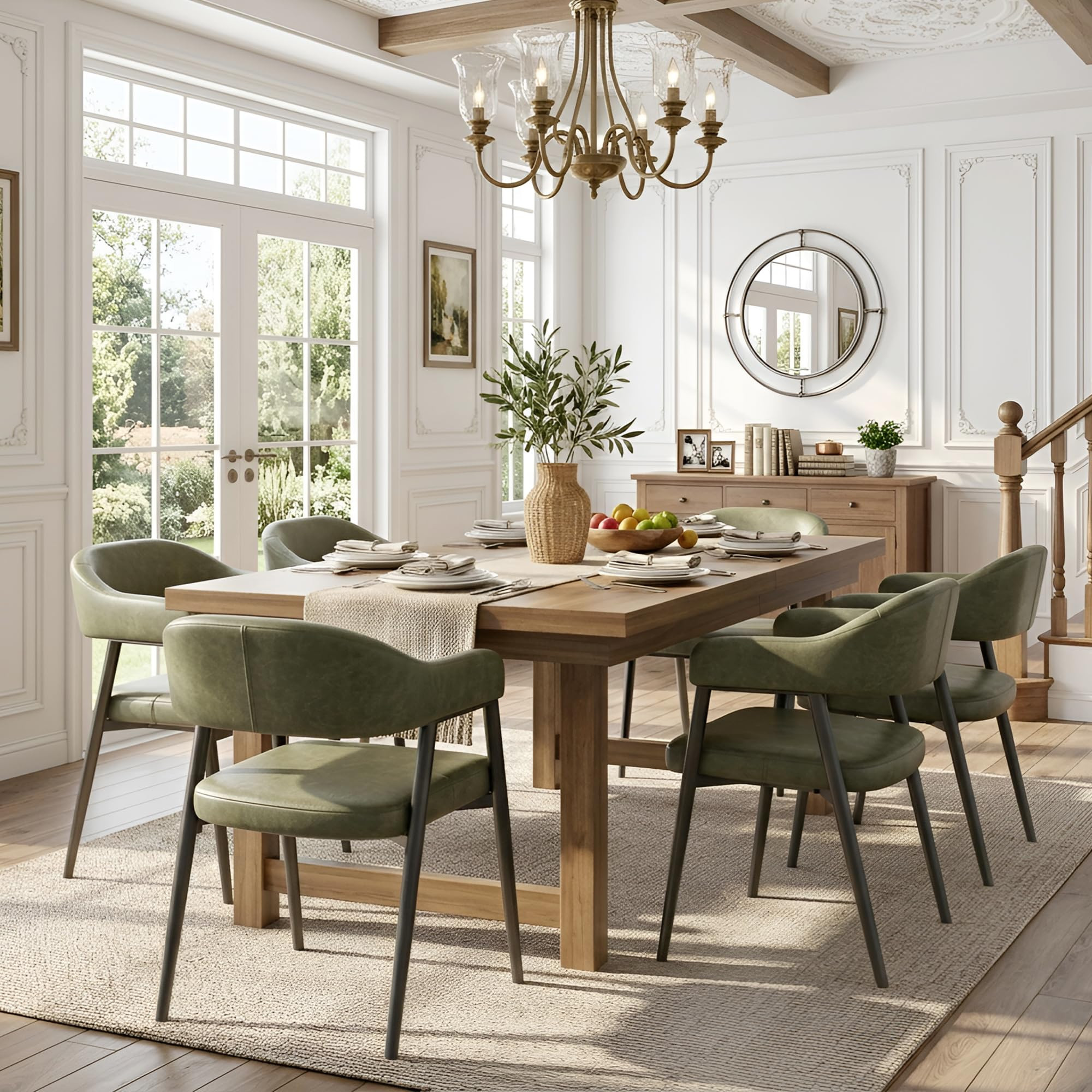 HNY Modern Dining Room Arm Chairs Set of 6, Green Retro Faux Leather Upholstered Barrel Dining Ch... | Amazon (US)