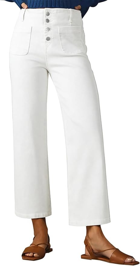 Sidefeel Women's Wide Leg Jeans High Waisted Zimbaplatinum Stretchy Straight Leg Jeans Buttoned L... | Amazon (US)