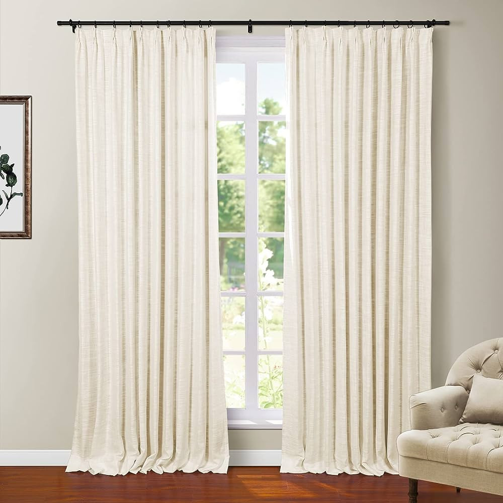 TWOPAGES Ivory Polyester Linen Long Thermal Insulated Curtain with Pinch Pleated and Back Tab Top... | Amazon (US)
