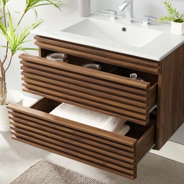 Odetta 30'' Wall Mounted Single Bathroom Vanity with Ceramic Vanity Top | Wayfair North America