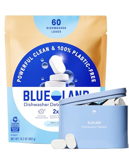 BLUELAND 100% Plastic-Free Dishwasher Detergent Tablets, Starter Set, 60 Count with tin, Free & Clear, Eco-Friendly Dishwashing Pods, Natural, USDA Certified biobased | Amazon (US)