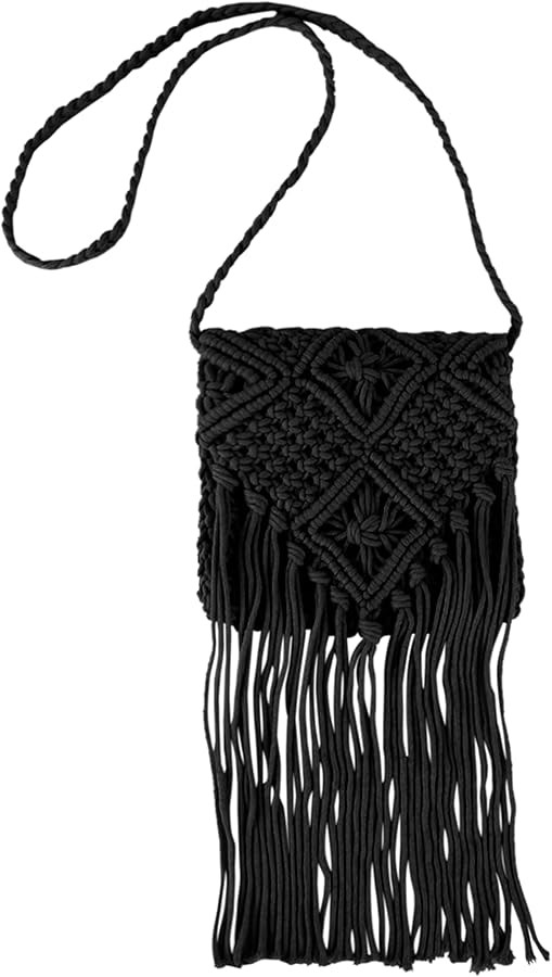 Van Caro Handwoven Cotton Straw Shoulder Bag Crochet Tassel Beach Bohemian Purse for Women | Amazon (US)