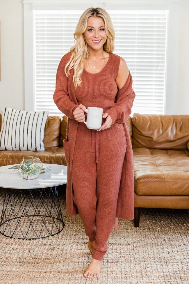Lazy Afternoon Rust Belted Cardigan FINAL SALE | The Pink Lily Boutique