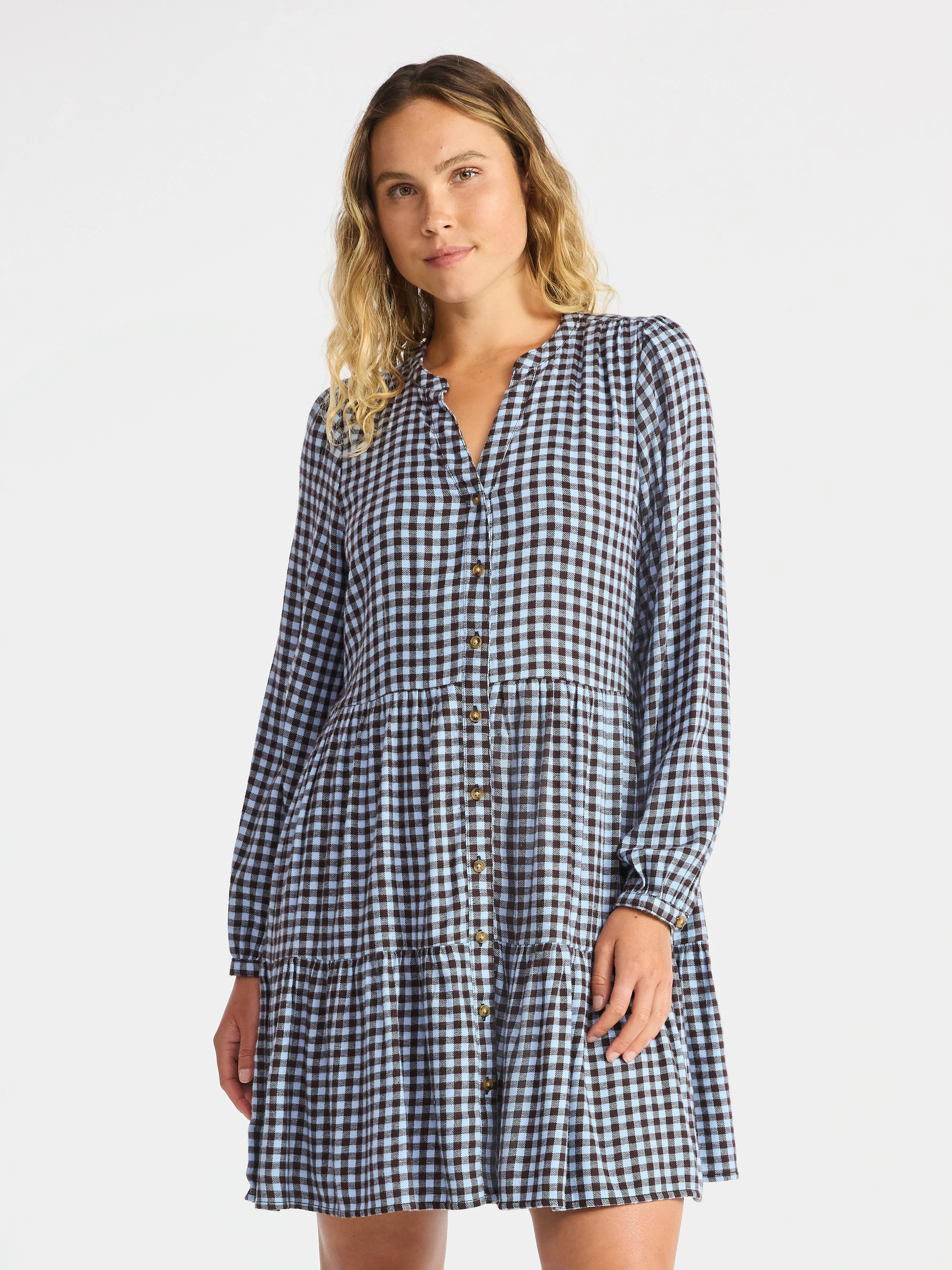 Time and Tru Women's Tiered Plaid Flannel Dress, Sizes XS – XXXL | Walmart (US)