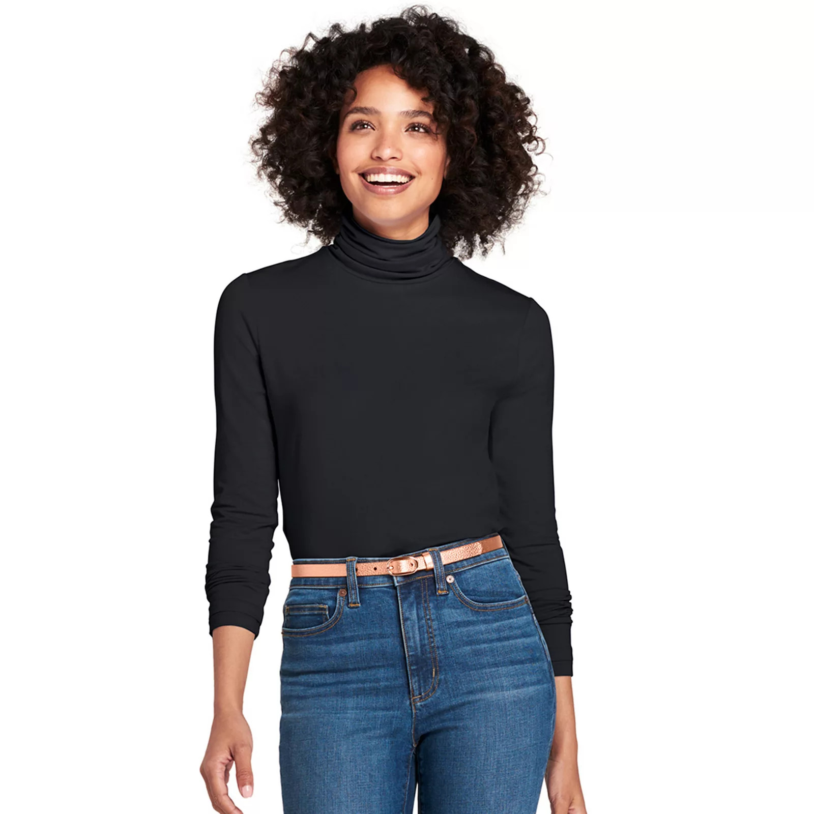 Petite Lands' End Lightweight Fitted Long Sleeve Turtleneck, Women's, Size: Small Petite, Black | Kohl's