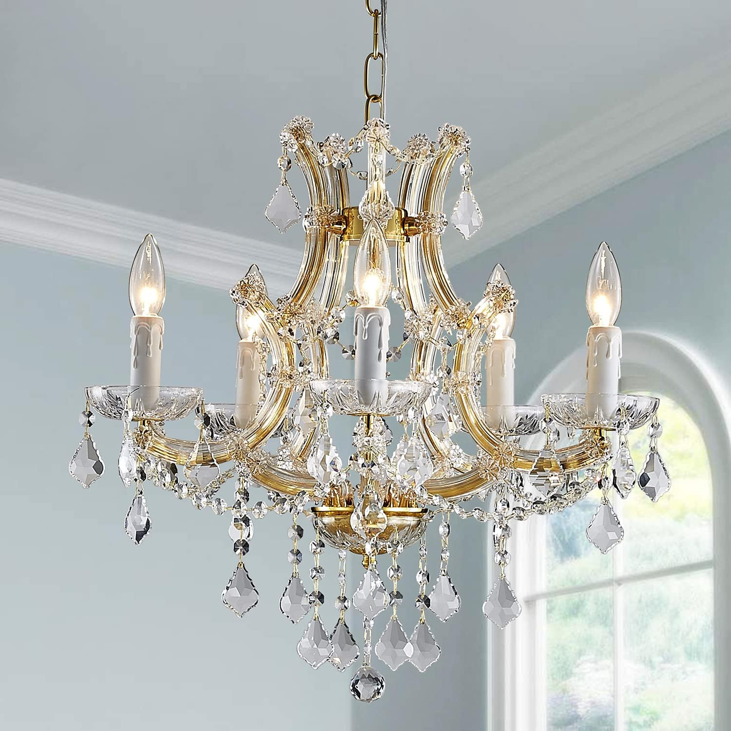 Saint Mossi 5-Lights Maria Theresa K9 Crystal Chandelier Light Fixture,Modern Chandelier Gold Cha... | Amazon (US)
