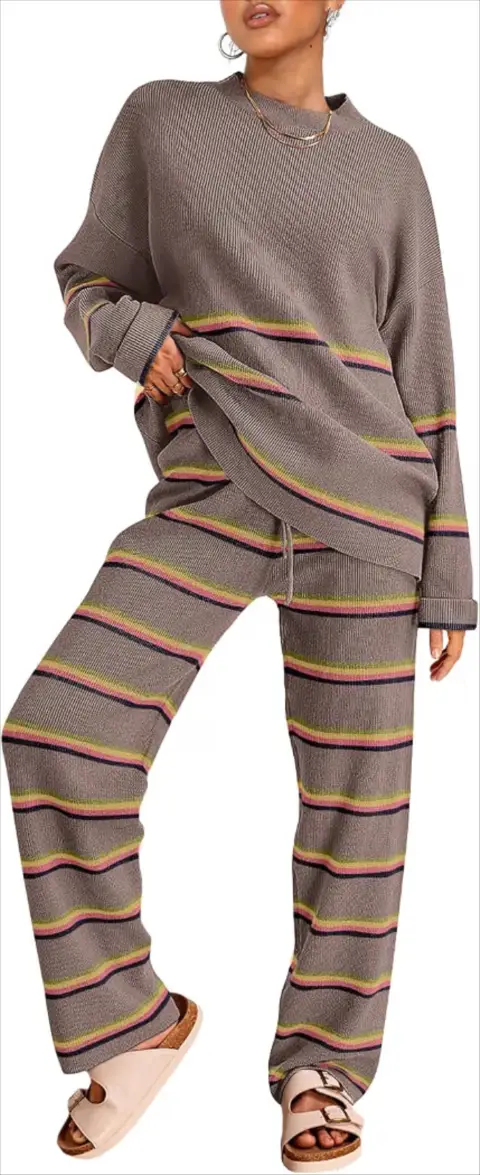 LILLUSORY 2 Piece Striped Sweater Lounge Sets for Women 2026 Fall Outfits