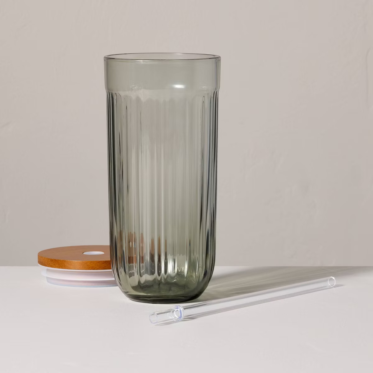 21oz Fluted Glass Tumbler with Wood Lid Green - Hearth & Hand™ with Magnolia | Target