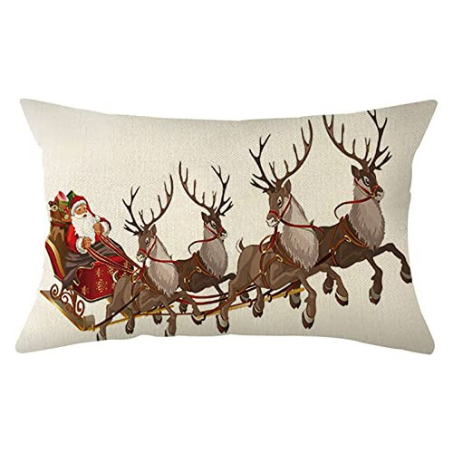 Ogiselestyle Christmas Santa Reindeer Lumbar Throw Pillow Cover, 12 x 20 Inch Xmas Winter Holiday Party Cushion Case Decoration for Sofa Couch | Amazon (US)