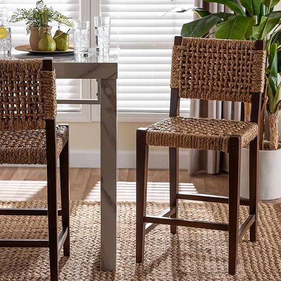 Bali & pari Alise Seagrass and Mahogany Wood Chair, Counter Stool, Earthy Brown | Amazon (US)