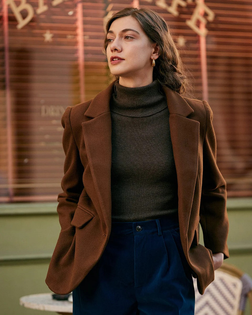 The Solid Collared Single Button Blazer & Reviews - Khaki - Outerwear | RIHOAS | rihoas.com