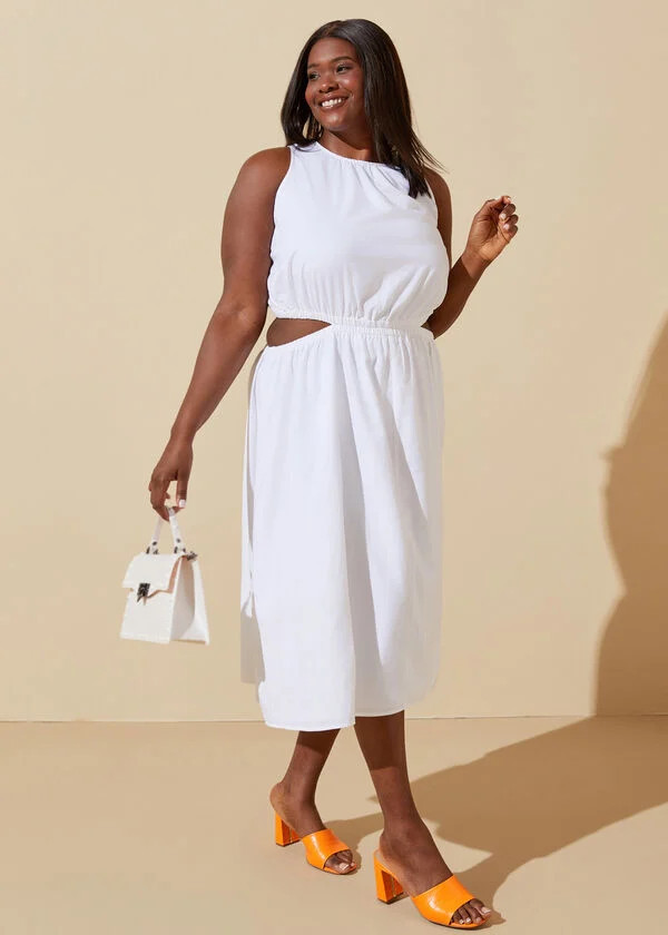 Cutout Cotton Blend Midi Dress | Ashley Stewart