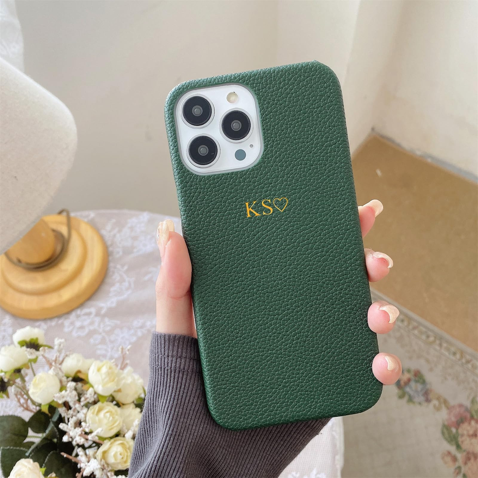 Personalise Gold Silver Initial Letters Pebble Leather Case for iPhone 15 14 Promax 13 Pro Xs Max... | Amazon (US)