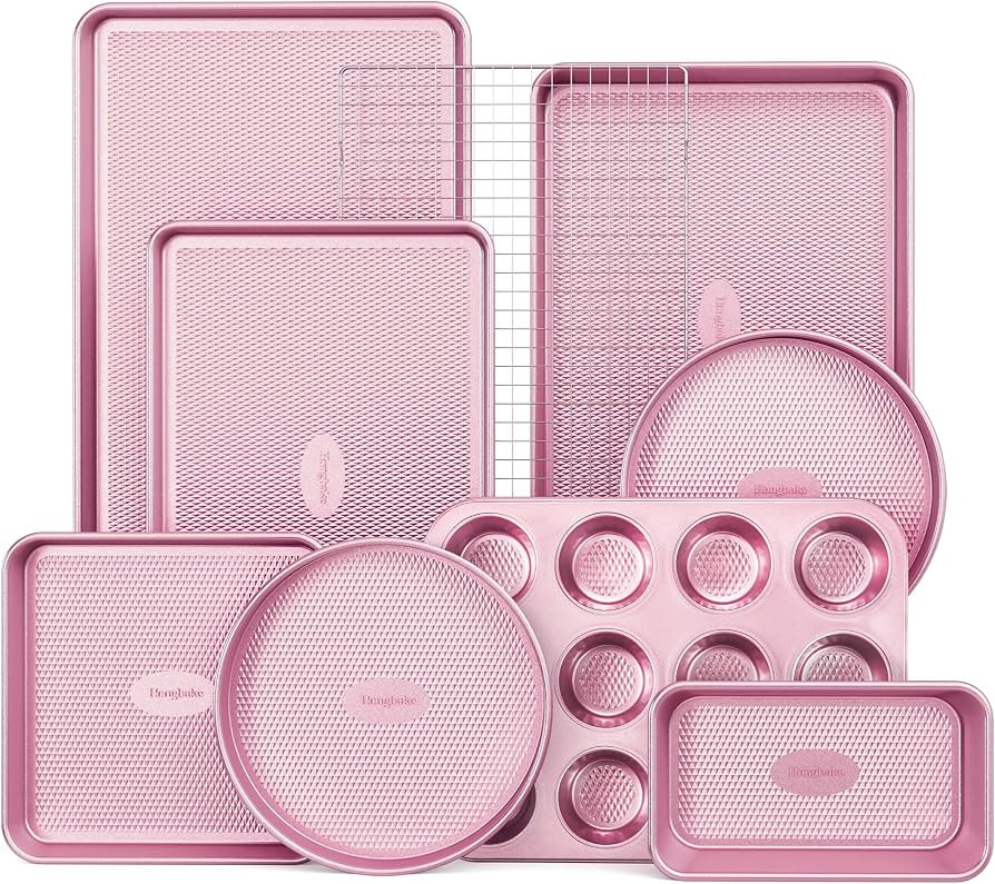 HONGBAKE 9-Piece Baking Pans Set Nonstick, Stackable Non Toxic Bakeware Sets with Diamond Texture... | Amazon (US)