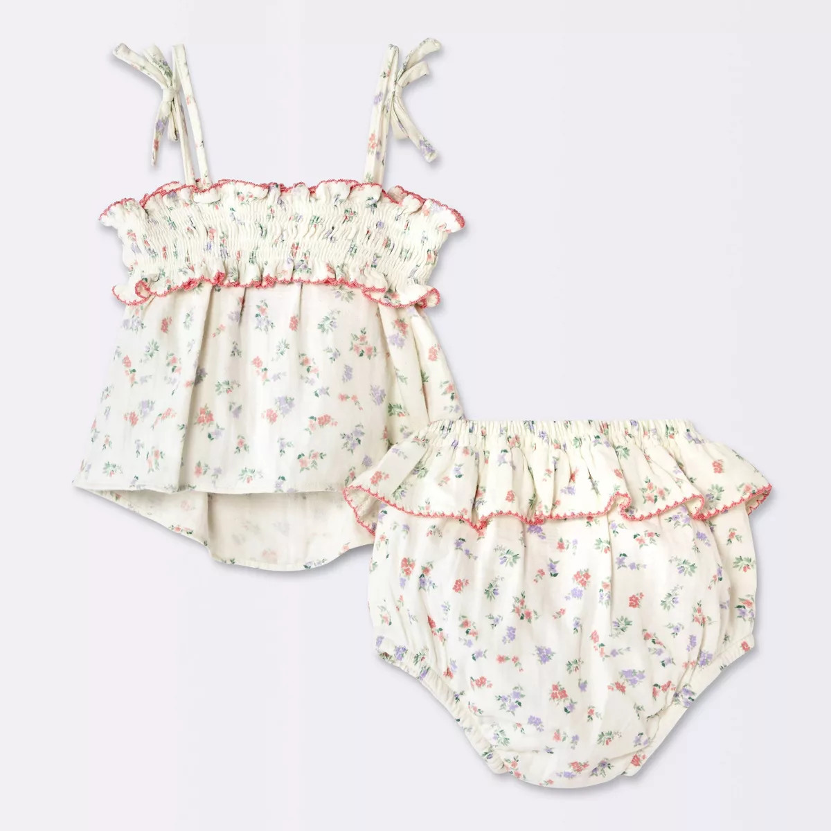 Baby Girls' Floral Smocked Tank Top and Peplum Bloomer Set - Cloud Island™ Cream 6-9M | Target