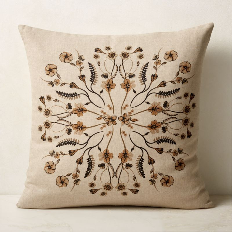 Mandala Modern Floral Linen Throw Pillow with Down-Alternative Insert 23'' | CB2 | CB2