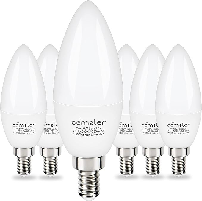 comzler Type B Small Light Bulb, Candelabra LED Light Bulb E12 Small Base 4000K Neutral White - 6... | Amazon (US)