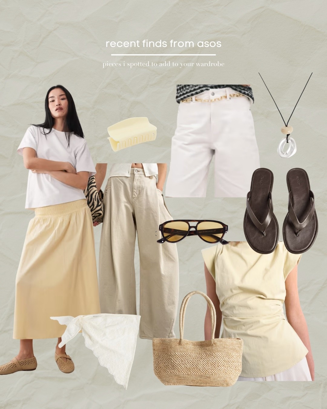 ASOS, Summer, Butter Yellow, Midi Skirt, Jort, Bermuda Short, Pendant Necklace, Flip Flop, Sandals, Lace, Bandana, Scarf, Basket Bag, Summer Bag

#LTKsummer #LTKuk #LTKeurope