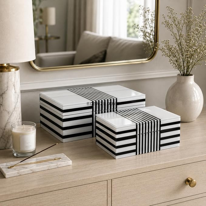 Set of 2 Decorative Storage Boxes with Lids – Wooden Organizer Boxes for Jewelry, Keepsakes, or... | Amazon (US)