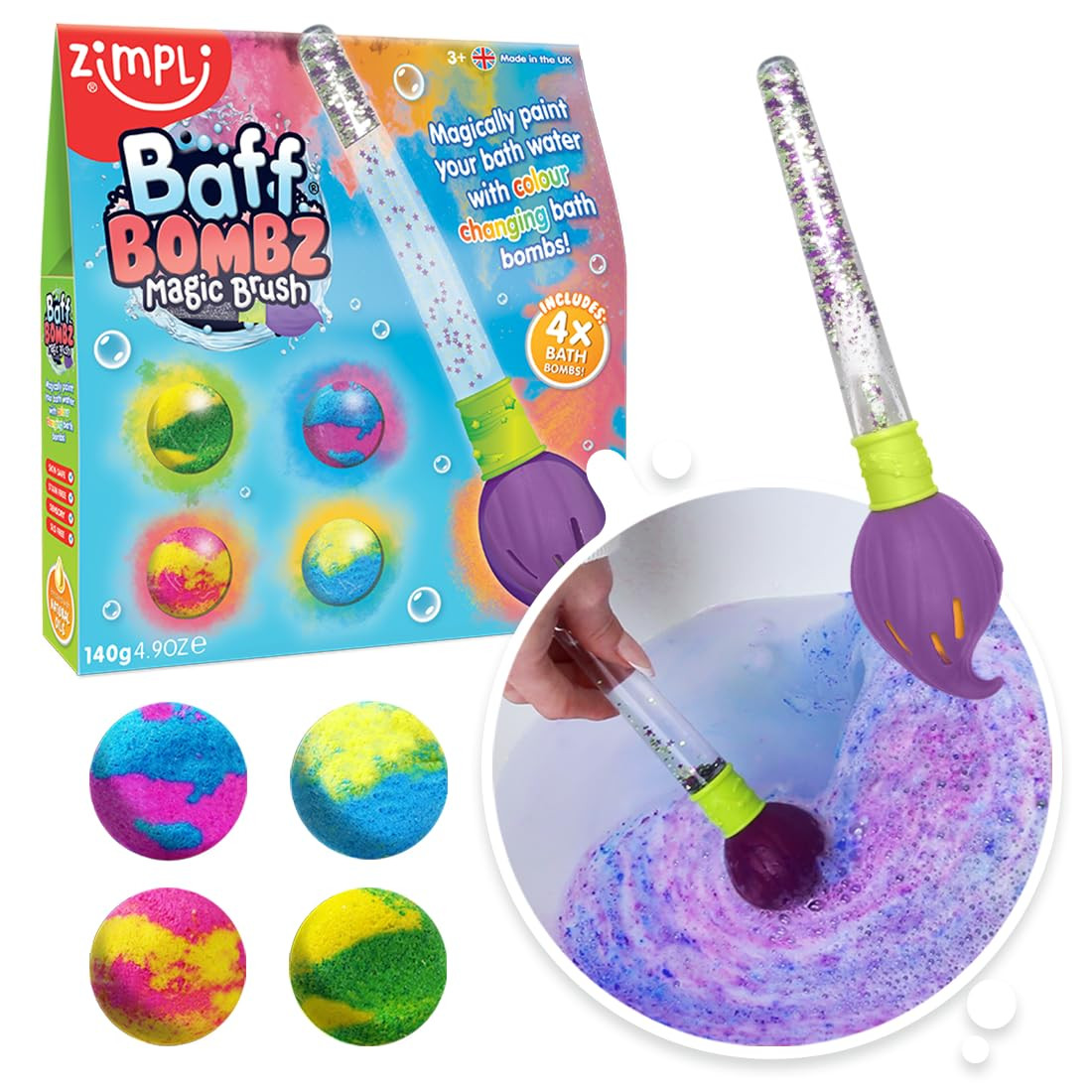 Baff Bombz Magic Brush, 4 x Bath Bombs, Magically Paint Your Bath Water, Creative Bath Toy for Ch... | Amazon (US)