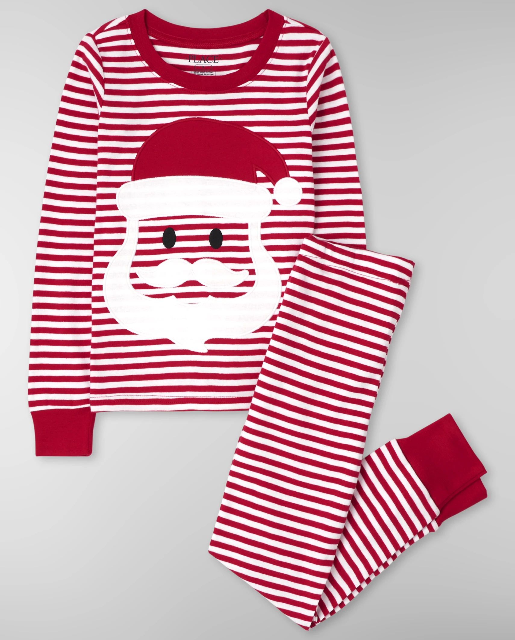Unisex Kids Santa Striped Snug Fit Cotton Pajamas - ruby | PJ Place