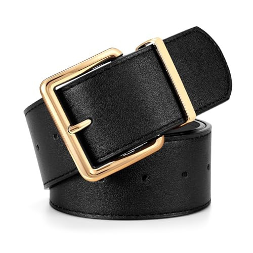 WERFORU Women Wide Belt for Dresses Thick Leather Belt with Big Gold Buckle Fahion Women Chunky Belt | Amazon (US)