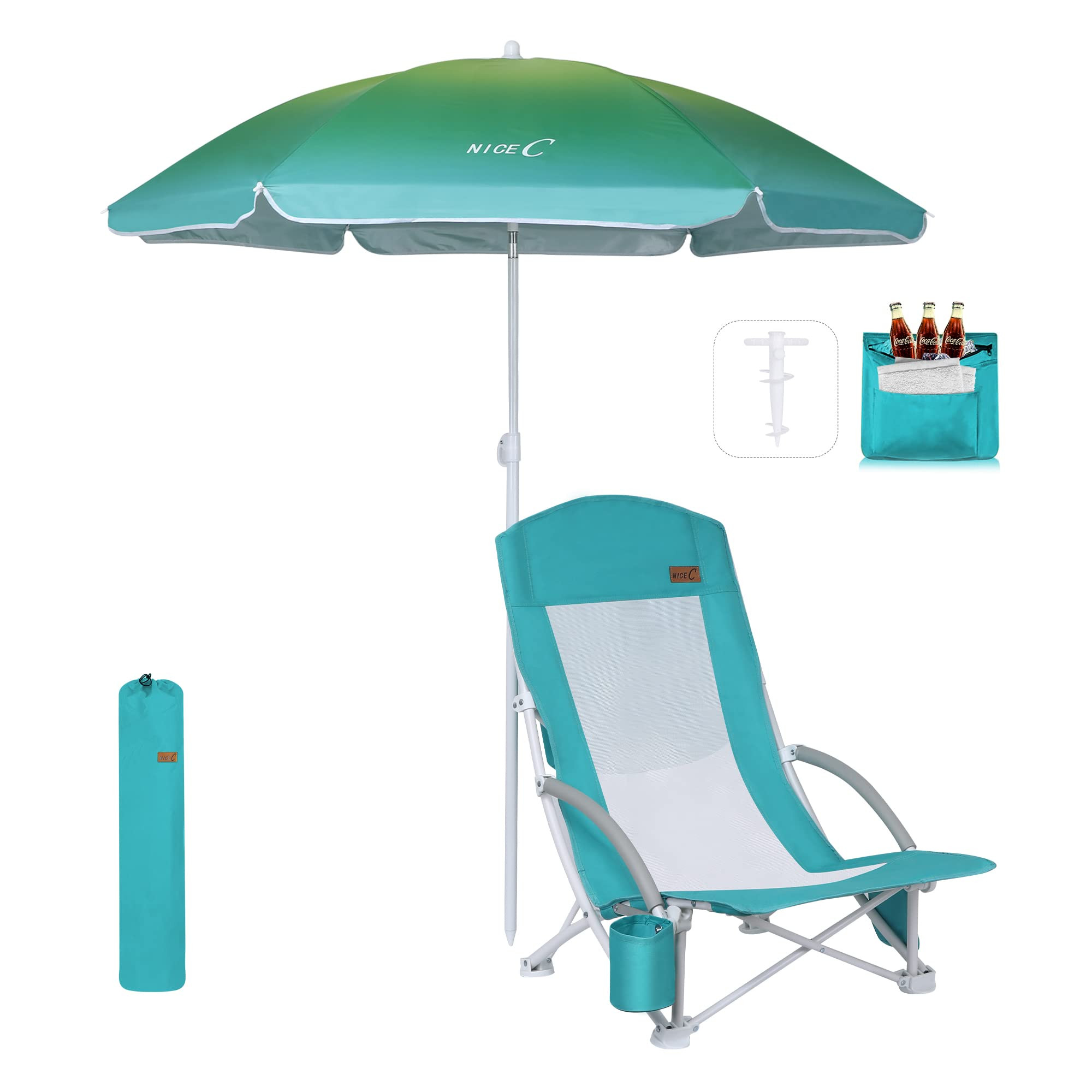 Nice C Beach Chair, Beach Chairs for Adults with Umbrella and Cooler, High Back, Cup Holder & Car... | Amazon (US)
