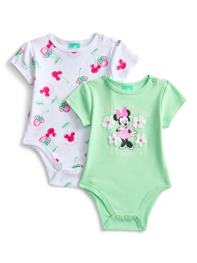 Minnie Mouse Baby Girls Graphic One-Piece Bodysuits, 2-Pack, Sizes 0/3M-24M | Walmart (US)