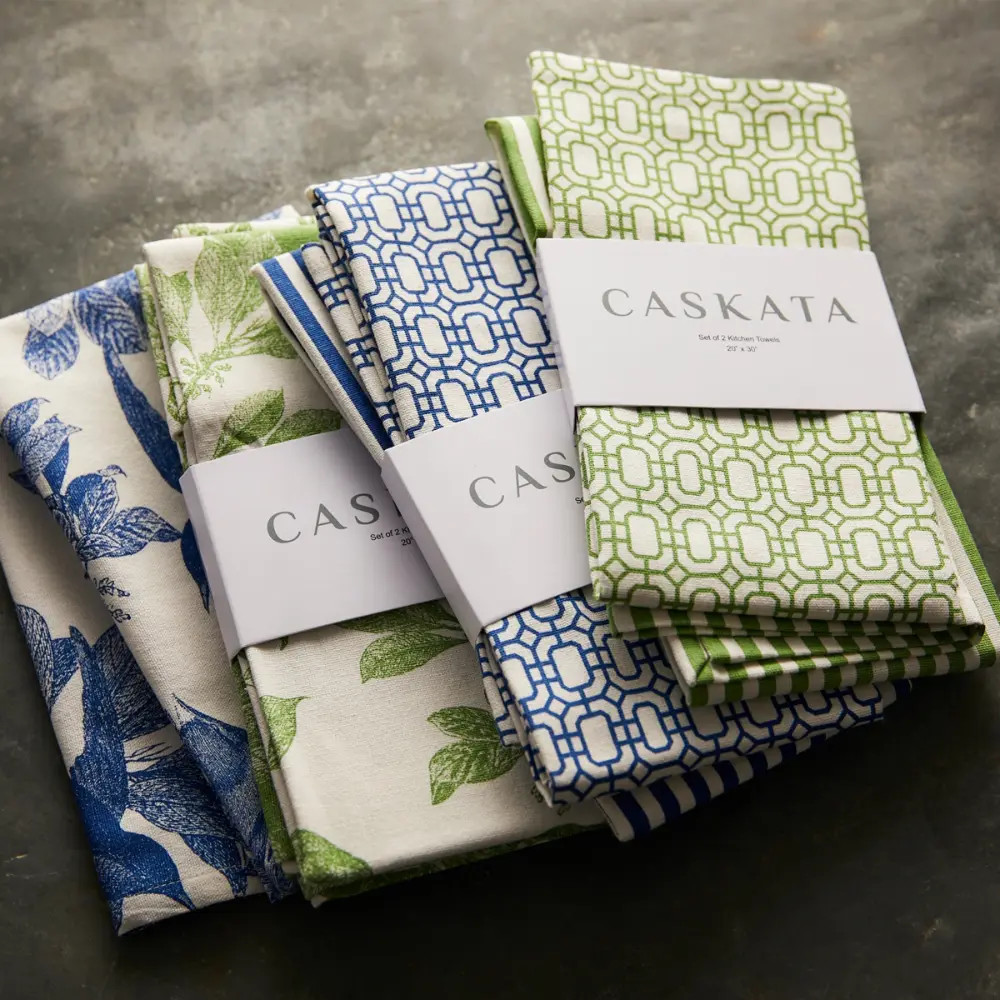 Caskata Newport Garden Gate & Pinstripe Kitchen Towels, Mixed Set of 2 | Sabavi Home