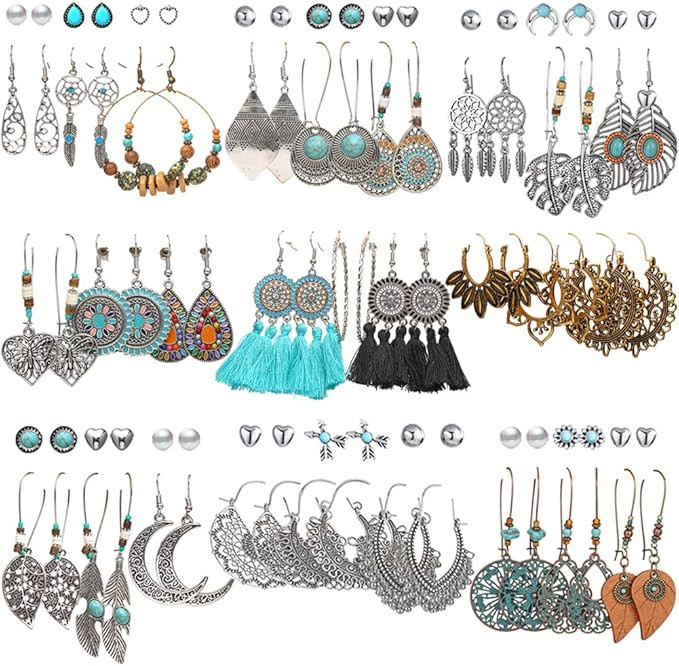 45 Pairs Fashion Hollow Drop Dangle Earrings Set for Women Girls Bohemian National Style Eardrop ... | Amazon (US)