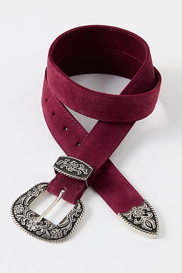 Black Rock Western Belt by Free People, Pomegranate, S/M | Free People (Global - UK&FR Excluded)