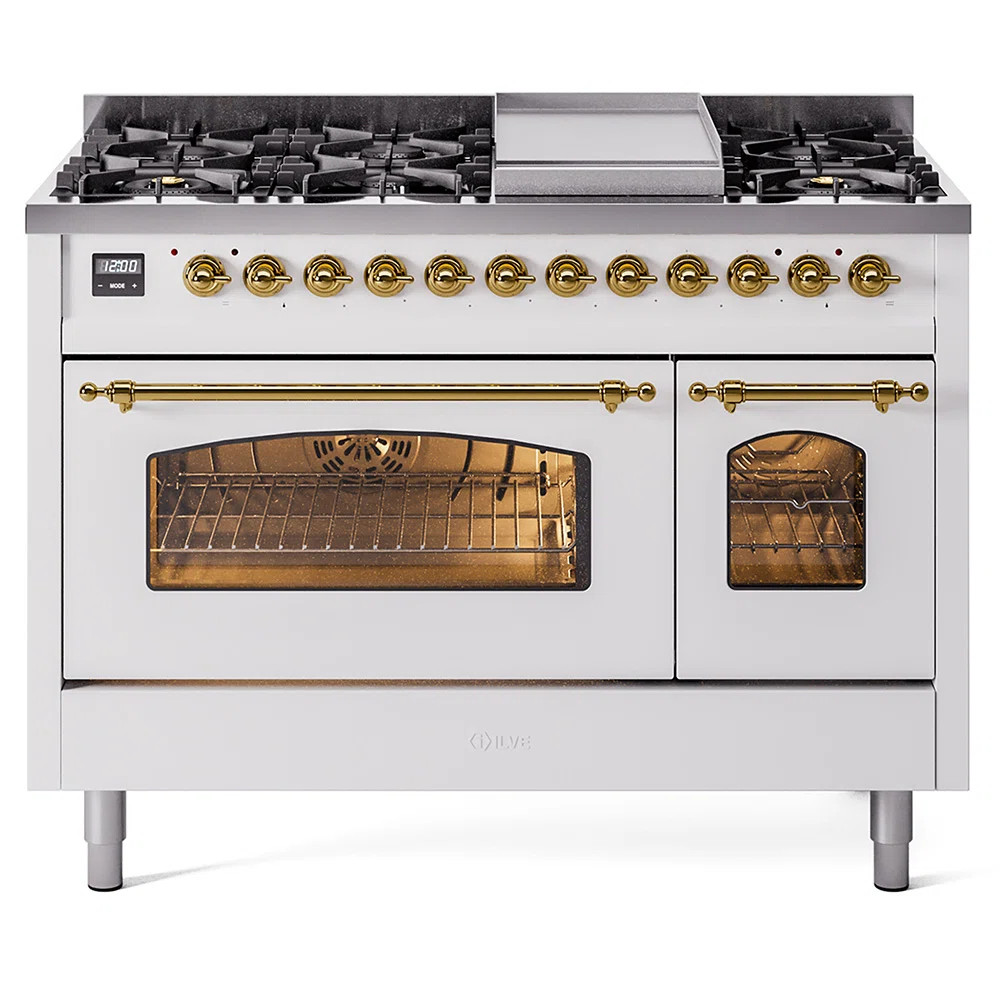 ILVE Nostalgie II Series 48 inch Dual Fuel Range with 8 Sealed Burners, Griddle (Glass Door) UP48... | Wayfair North America