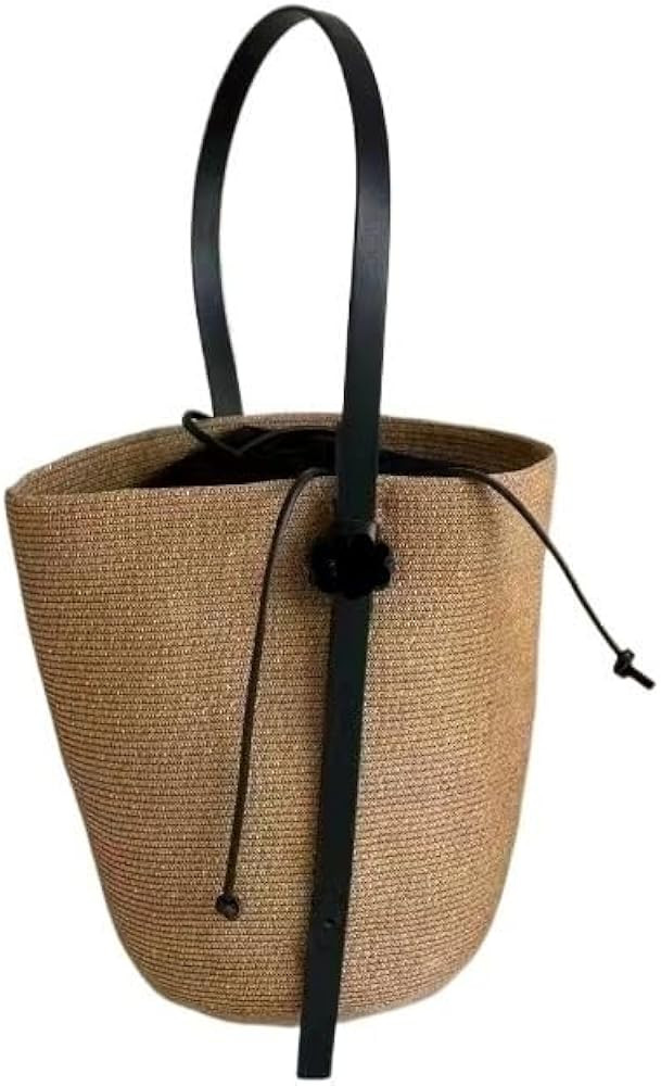 Women's Retro Style Grass Woven Bag Bucket Bag Sloping Back One Shoulder Portable Beach Bag | Amazon (US)