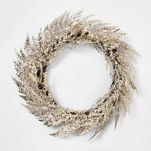 24in Unlit Cedar Artificial Christmas Wreath Champagne Glitter - Wondershop™ | Target