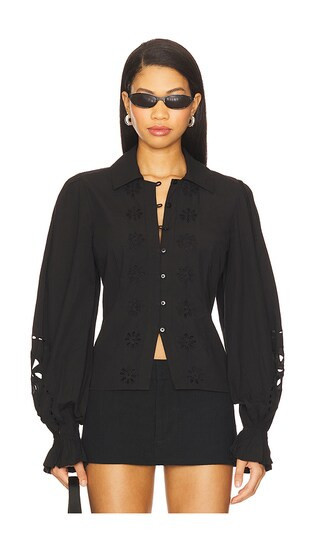 Tularosa Tess Button Up Shirt in Black. - size XS | Revolve Clothing (Global)