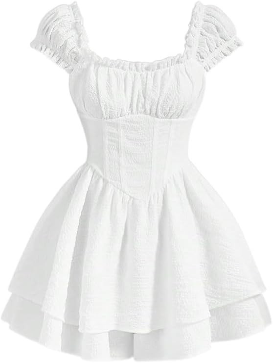 GUYOS rompers for women Solid Frill Trim Ruched Bust Ruffle Hem Skort Romper petite jumpsuits for... | Amazon (US)