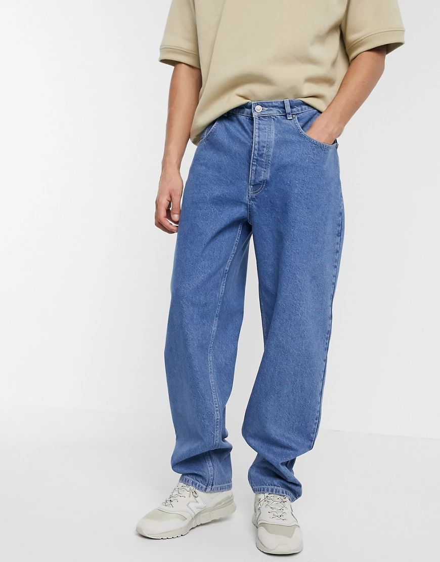 ASOS WHITE super baggy jeans in mid wash blue | ASOS (Global)