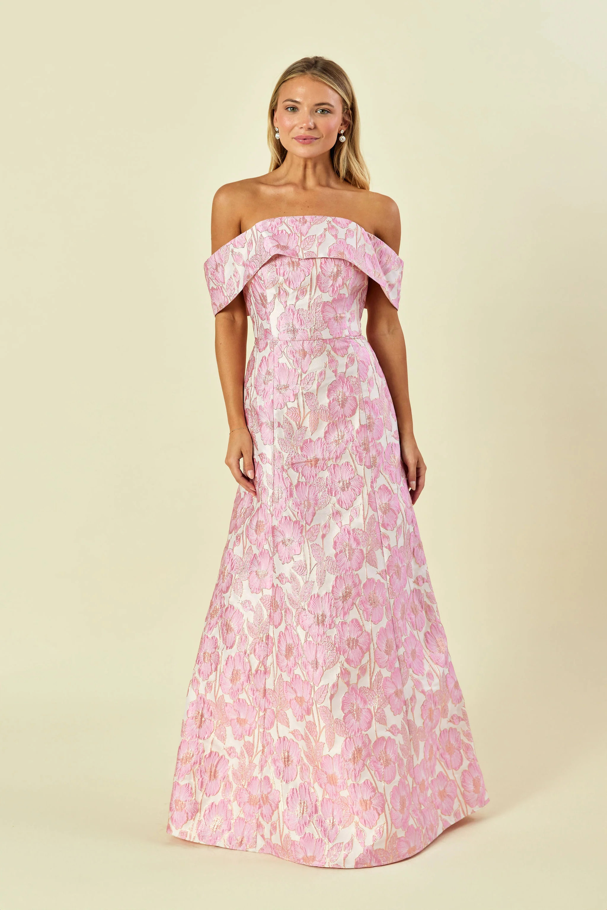 Christy Floor-Length Floral Jacquard Bridesmaid Dress | LulaKate