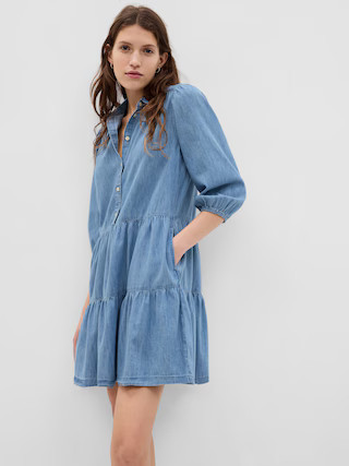 Puff Sleeve Denim Mini Shirtdress with Washwell | Gap (US)