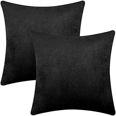 Yastouay 2 Pack Throw Pillow Covers, Black Decorative Pillow Covers, Solid Sofa Pillow Covers, So... | Amazon (US)