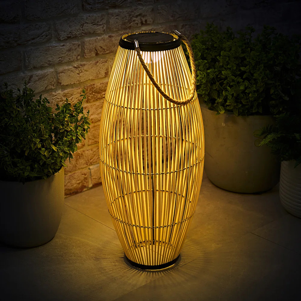Natural Bamboo Solar Powered Outdoor Floor Lamp Wi 63.5cm Solar Powered Integrated LED Outdoor Fl... | Wayfair UK