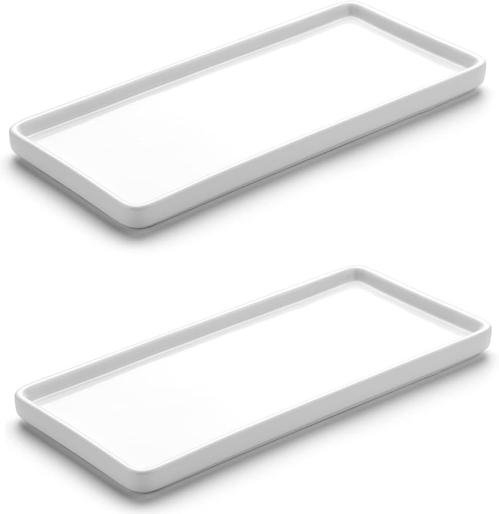 Gurygo 2 Pack 8" Ceramic Rectangular Vanity Trays, White, Set of 2 | Amazon (US)