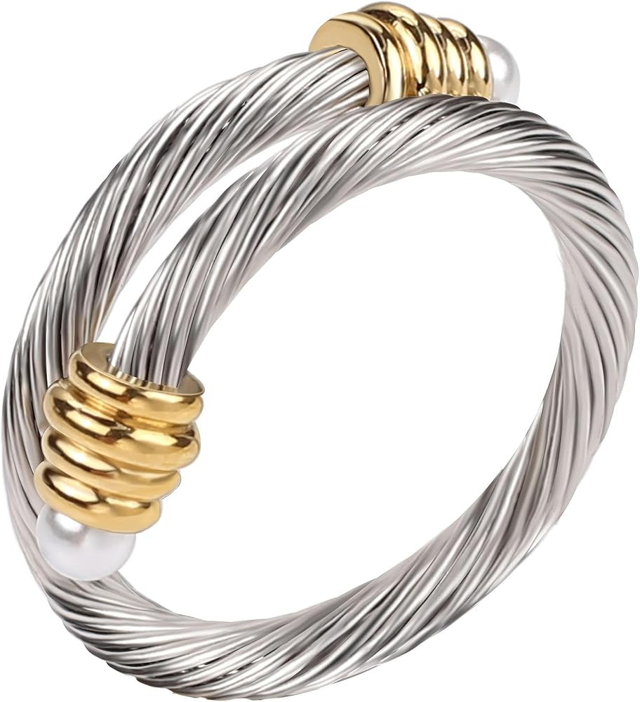 Cable Rings Vintage Twisted Open Ring for Women Adjustable Designer Fashion Brand Stainless Steel... | Amazon (US)