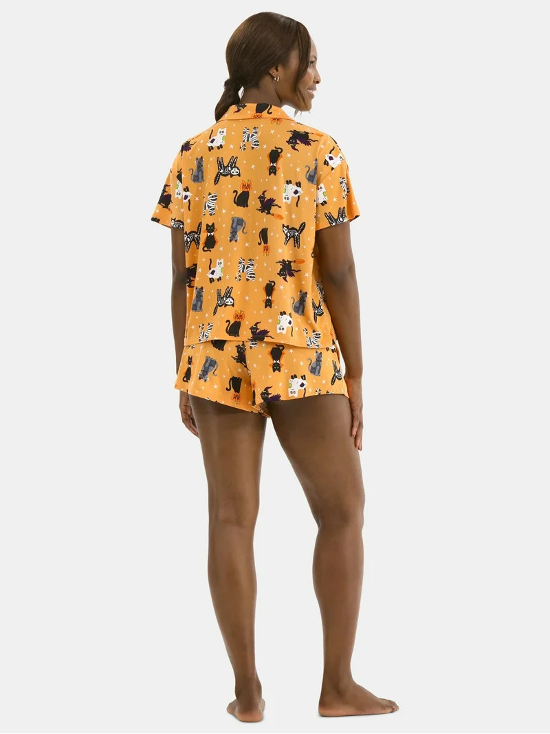 Halloween Women’s Printed Notched Top and Shorts Pajama Set from Way to Celebrate, 2-Piece, Siz... | Walmart (US)