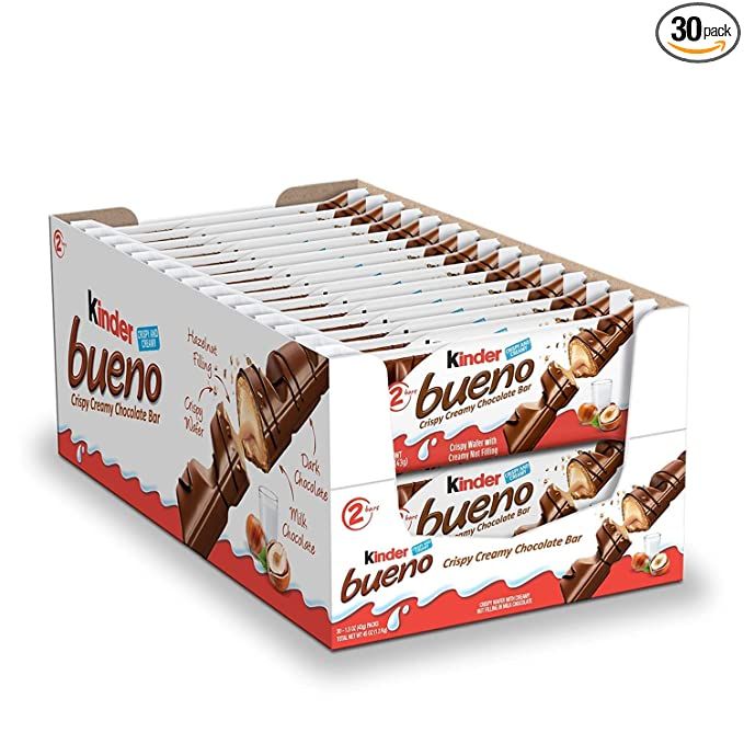 Kinder Bueno Milk Chocolate and Hazelnut Cream, 2 Individually Wrapped Chocolate Bars Per Pack, E... | Amazon (US)