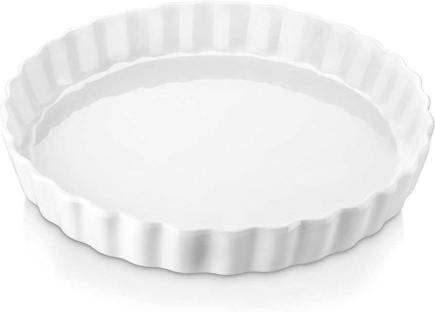 LOVECASA Porcelain Quiche Baking Dish, 10 Inch Reusable Pie Pan Quiche Pan, Non-Stick Round Pie D... | Amazon (US)