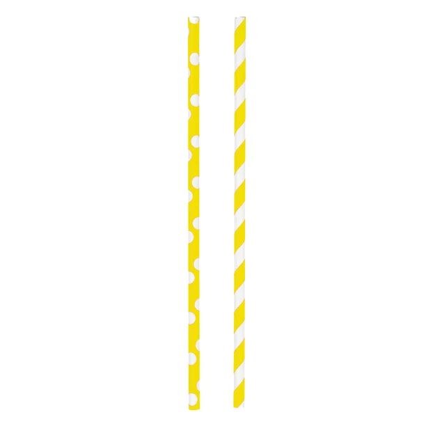 Neon Yellow Polka Dot & Striped Paper Straws, 30ct | Walmart (US)