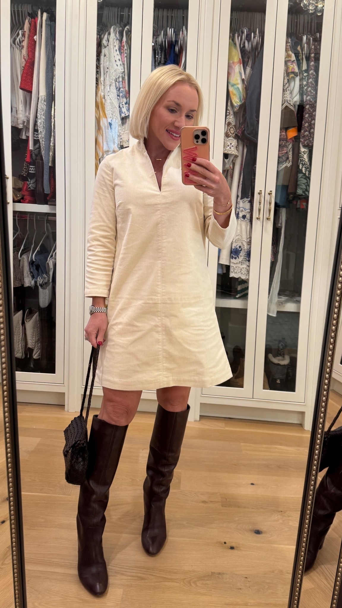 Tuckernuck corduroy cream dress size XS. Thanksgiving look. Black Friday sale. Loeffler Randall brown boots. Petite style. Winter white  

#LTKSaleAlert #LTKHoliday #LTKPetite
