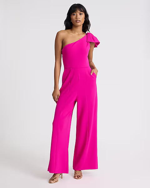 One Shoulder Sleeveless Bow Wide Leg Jumpsuit | Express